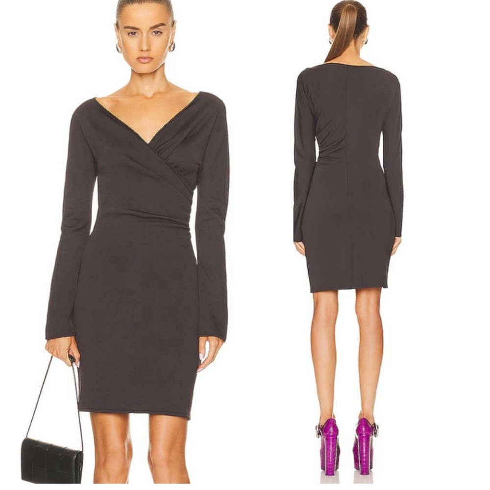 BOTTEGA VENETA Brown Surplice Long Sleeve Knit Dress - Small